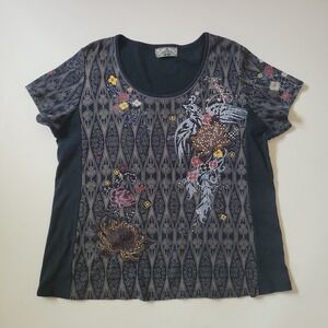 Vanilla Sugar Vintage Y2K McBling Grunge Style T Shirt 1X Black Gray Floral Goth